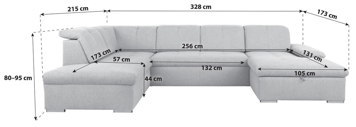 WOHNLANDSCHAFT Ramzes in Hellbraun  - Hellbraun/Grau, Design, Textil/Metall (215/328/173cm) - MID.YOU
