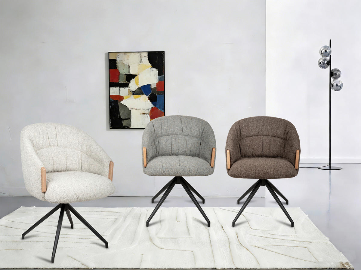 ARMLEHNSTUHL  Sitzfläche 360° drehbar, automatische Rückholfunktion Leinenoptik  - Beige/Schwarz, Design, Holz/Textil (61/84/62cm) - Valnatura