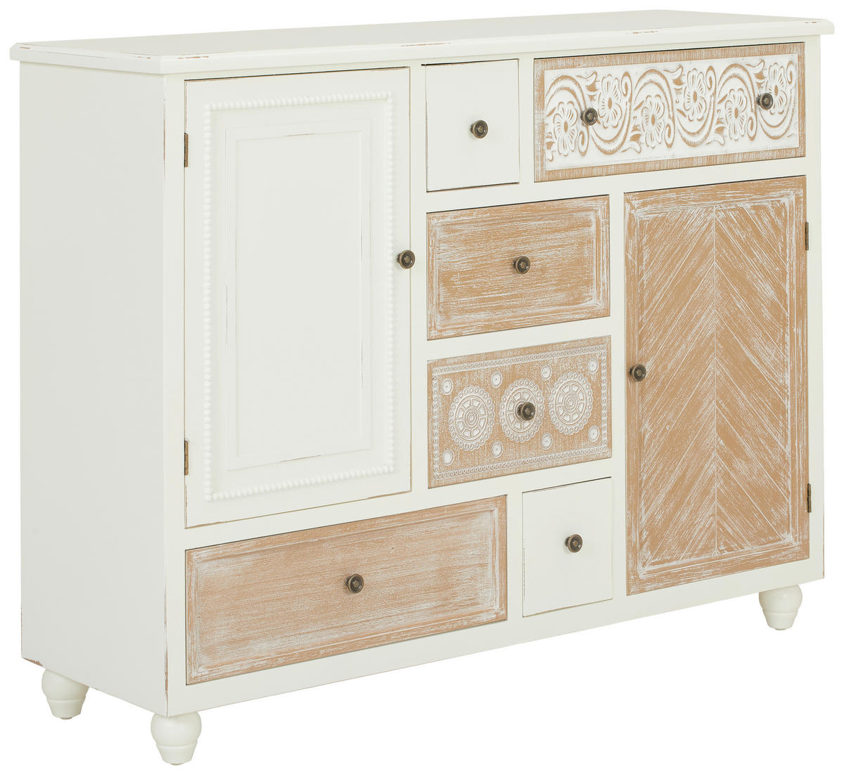 KOMODA, naravne barve, bela, svetlo rjava  - svetlo rjava/črna, Romantika, kovina/leseni material (123/95/40cm) - Landscape