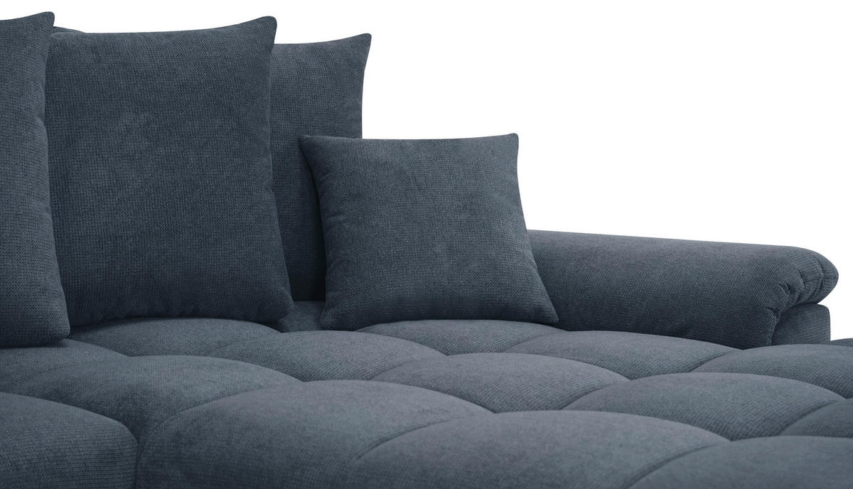ECKSOFA in Flachgewebe, Mikrofaser Blau  - Blau/Chromfarben, Design, Kunststoff/Textil (312/198cm) - Livetastic
