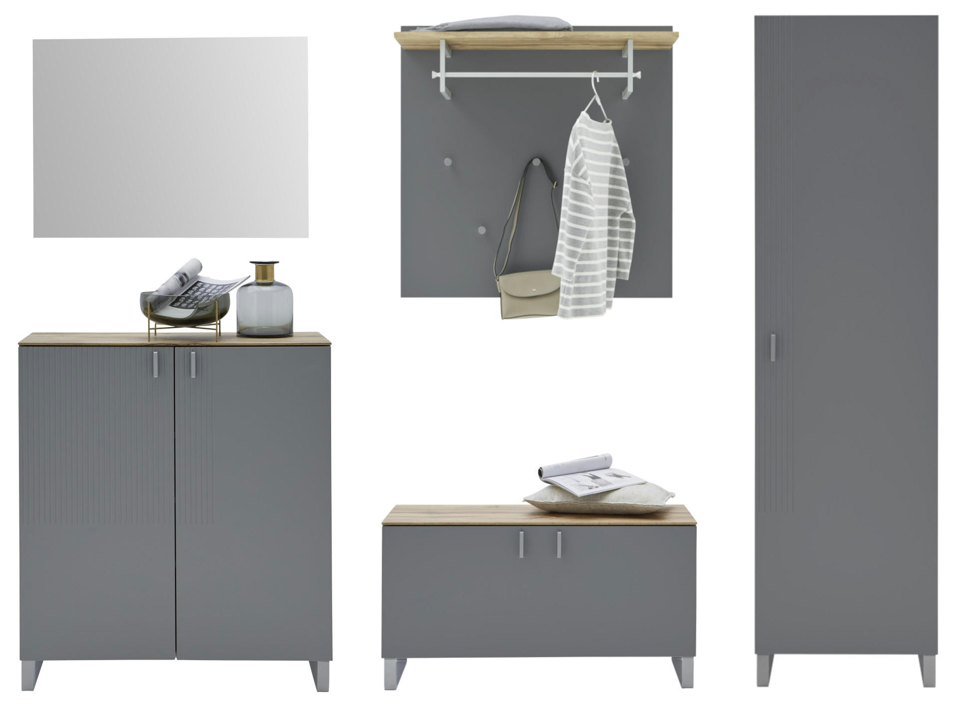 GARDEROBE 5-teilig in 260/192/36 cm - Eichefarben/Grau, Design, Holz/Holzwerkstoff (260/192/36cm) - Dieter Knoll