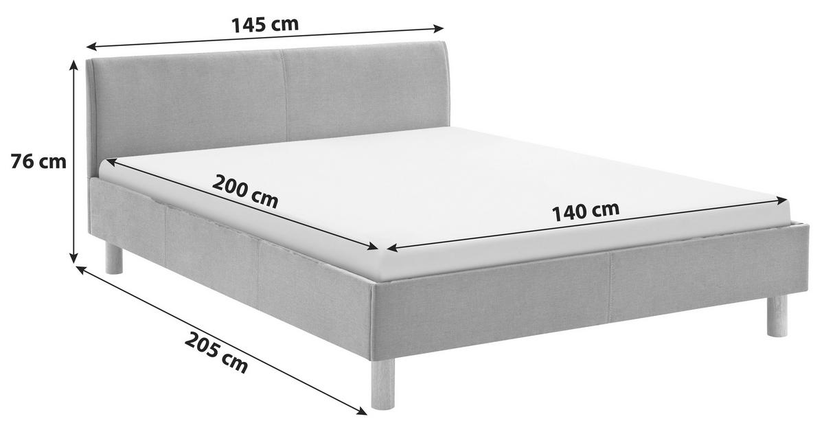 KÁRPITOZOTT ÁGY 140/200 cm  világosszürke  - világosszürke/tölgyfa, Design, textil/fa (140/200cm) - Livetastic