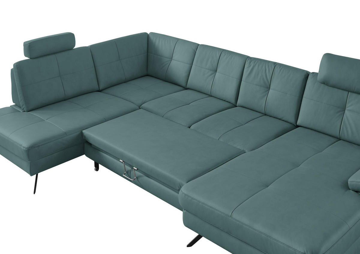 WOHNLANDSCHAFT in Lederlook, Mikrofaser Türkis  - Türkis/Schwarz, Design, Textil/Metall (220/345/179cm) - Beldomo System