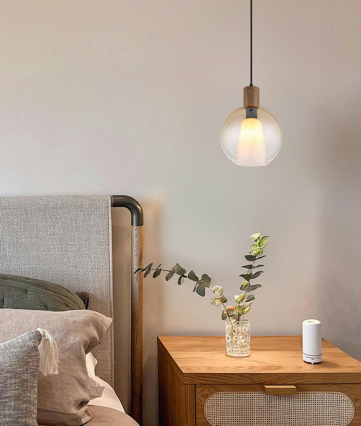HÄNGELEUCHTE 25/120 cm    - Dunkelbraun/Bernsteinfarben, Basics, Glas/Holzwerkstoff (25/120cm) - Globo