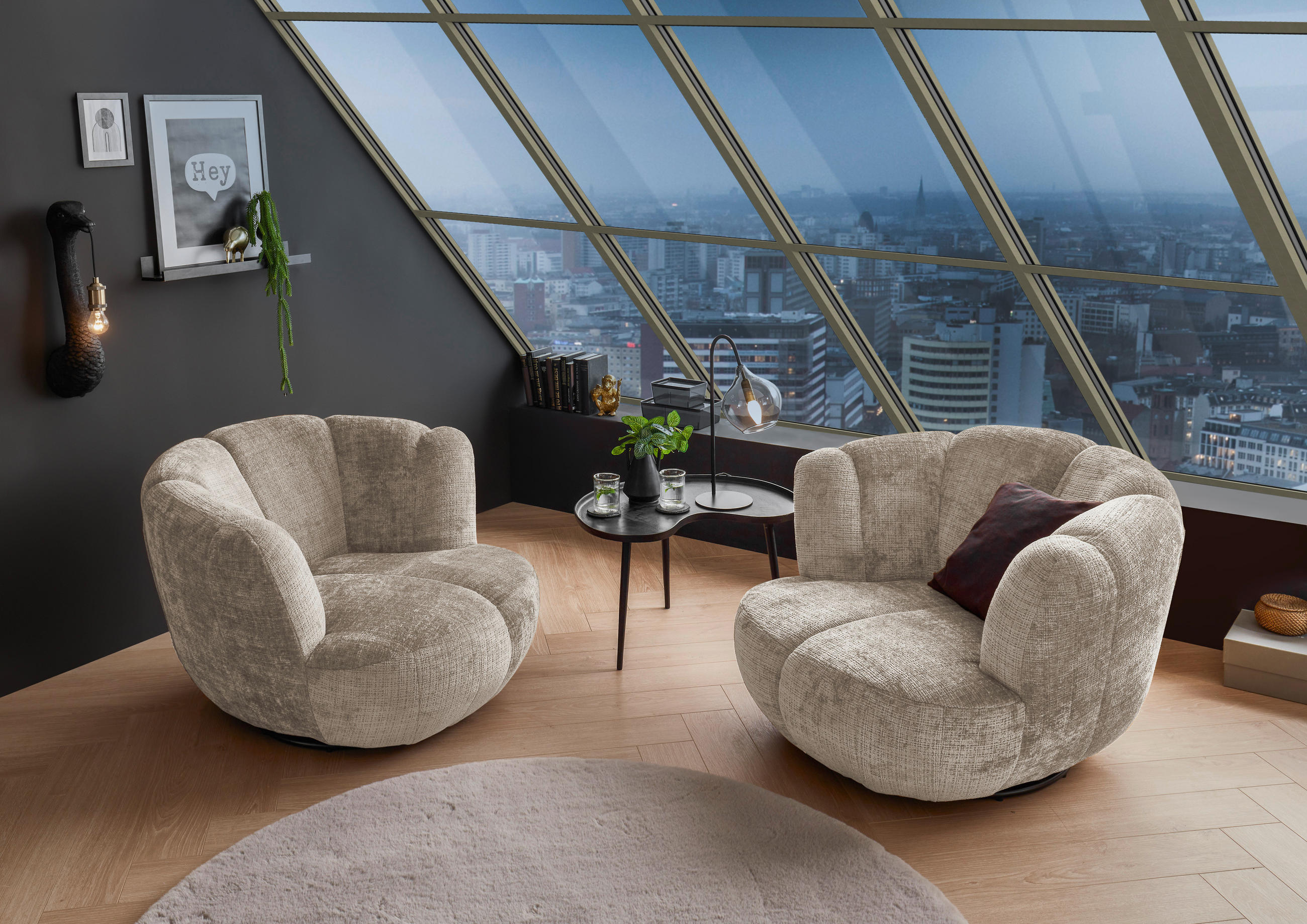 SESSEL in Chenille Taupe  - Taupe/Schwarz, Konventionell, Textil/Metall (101/69/107cm) - MID.YOU