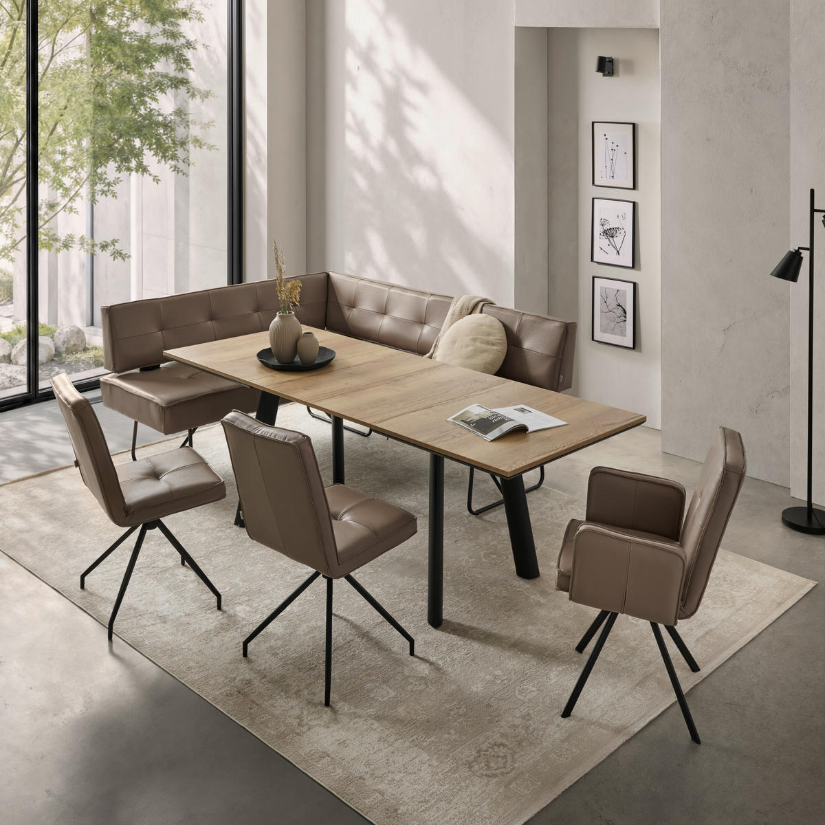 ESSTISCH 140-220/90/76 cm Nachbildung  Holzwerkstoff ausziehbar, in verschiedenen Größen erhältlich rechteckig Schwarz, Eichefarben  - Eichefarben/Schwarz, MODERN, Holz/Holzwerkstoff (140-220/90/76cm) - Valdera