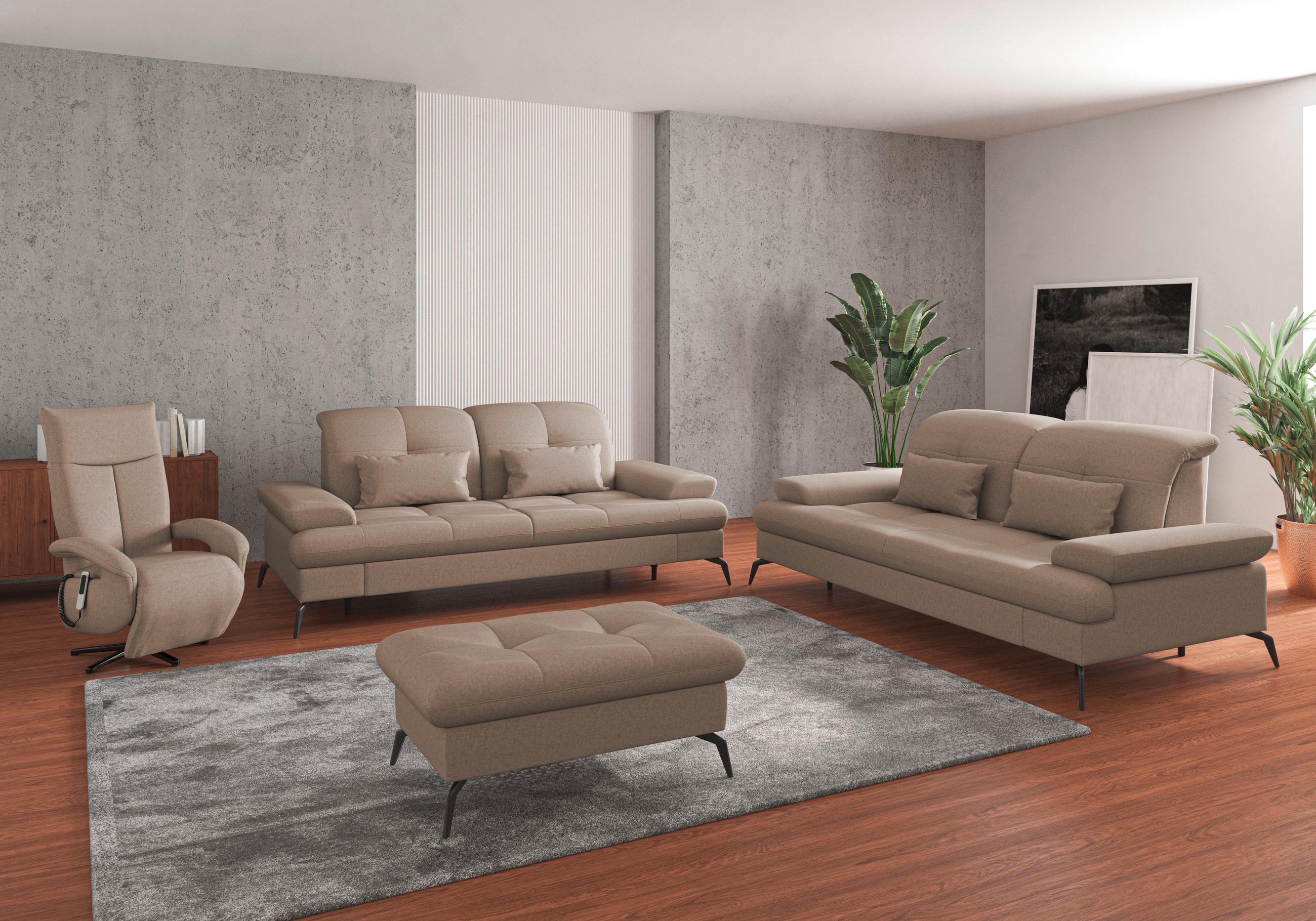 3-SITZER-SOFA in Flachgewebe Taupe  - Taupe/Schwarz, KONVENTIONELL, Textil/Metall (212/90/122cm) - Sit & More