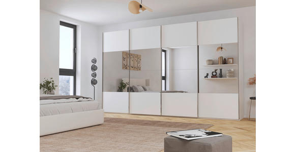 SCHWEBETÜRENSCHRANK 361/223/68 cm 4-türig Weiß  - Chromfarben/Weiß, Design, Glas/Holzwerkstoff (361/223/68cm) - Novel