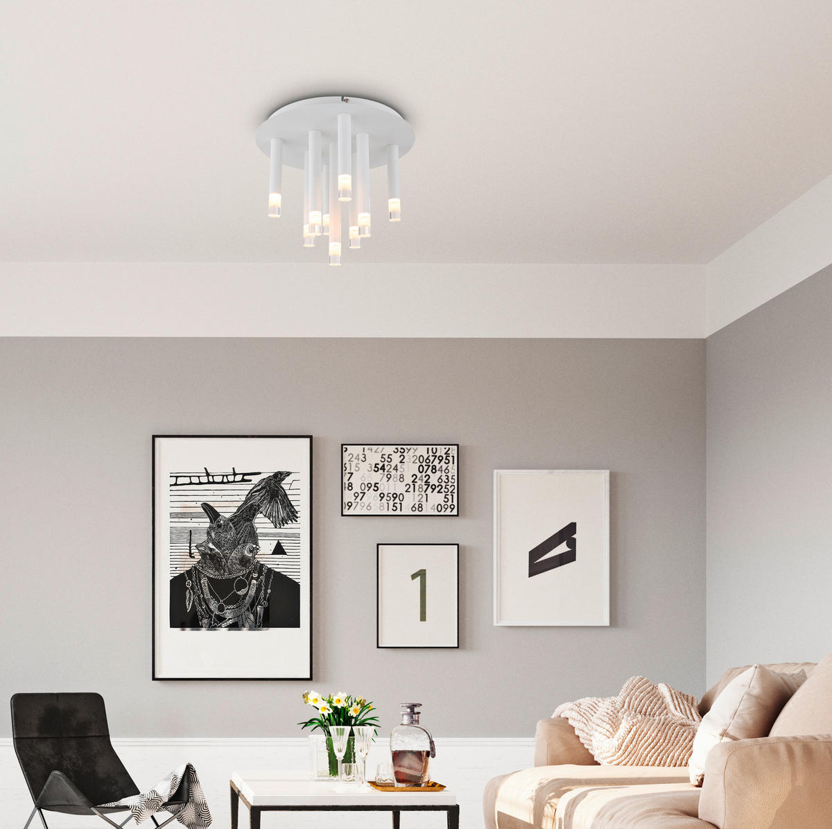 TAKLAMPA RYAN 34/29,6 cm  - klar/vit, Design, metall/plast (34/29,6cm) - Globo