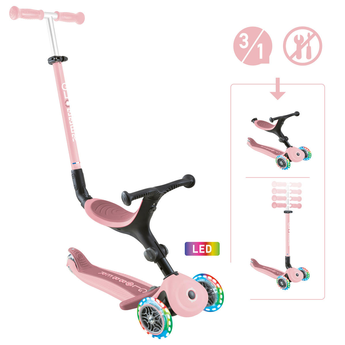 LAUFRAD GO-UP ACTIVE LIGHTS 3IN1  - Pink/Hellrosa, LIFESTYLE, Kunststoff/Metall (67/28/95,5cm) - GLOBBER