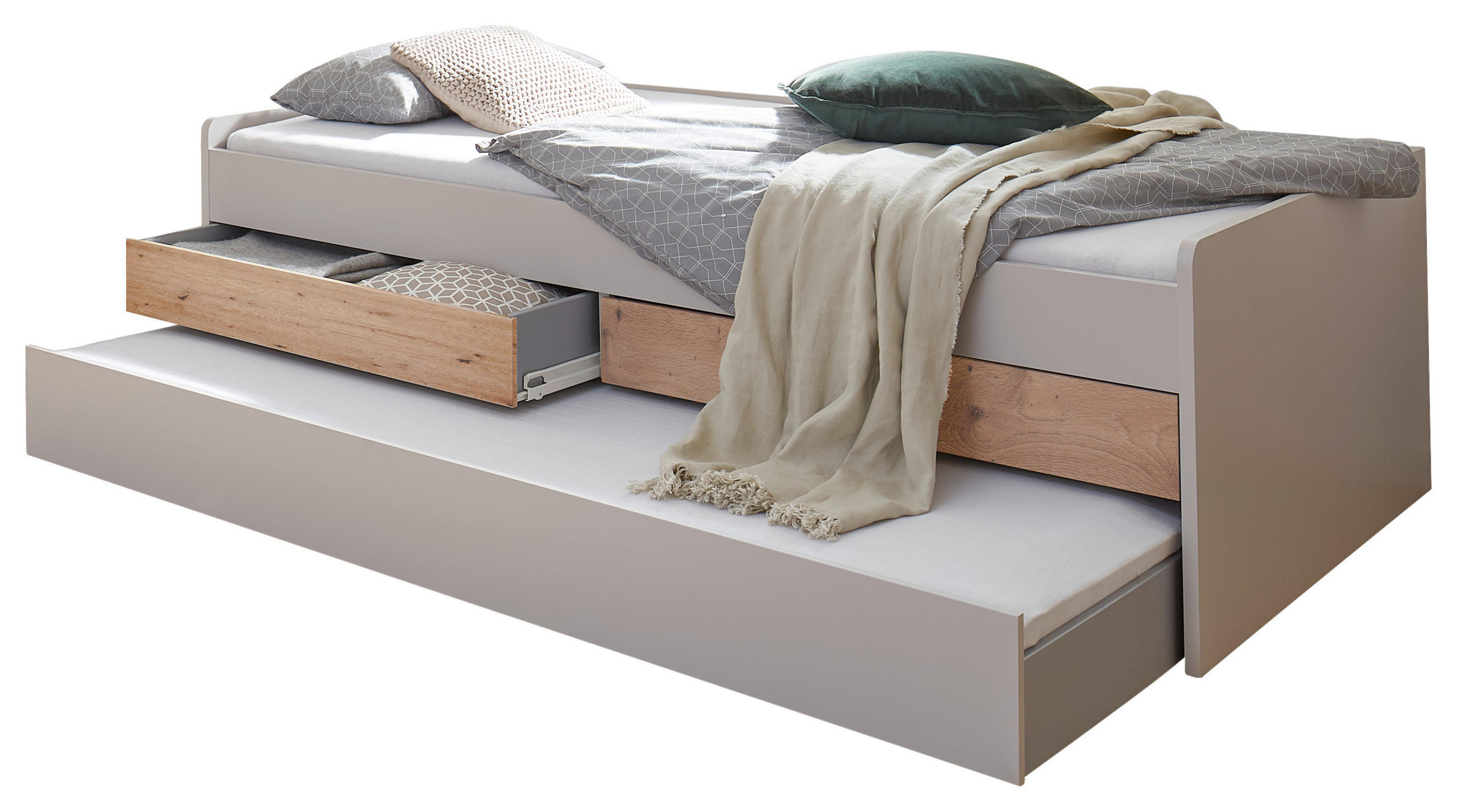 AUSZIEHBETT 120-210/200 cm,  in Hellgrau, Eiche Artisan, Bettkasten, Bettschublade  - Hellgrau/Eiche Artisan, KONVENTIONELL, Holzwerkstoff/Kunststoff (120-210/200cm) - Venda