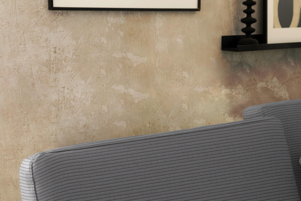 ECKSOFA Cord Grau  - Schwarz/Grau, Design, Textil/Metall (298/185cm) - Pure Home Lifestyle