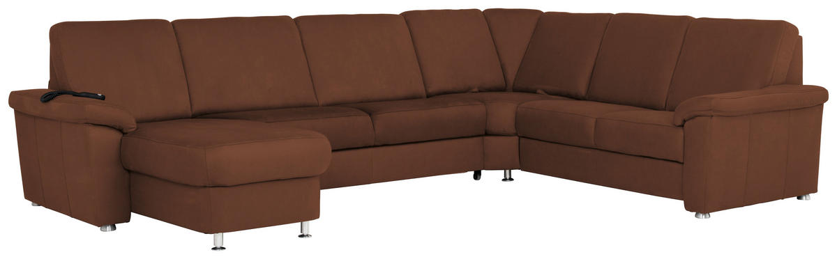 WOHNLANDSCHAFT in Flachgewebe Braun  - Chromfarben/Braun, Konventionell, Textil/Metall (163/330/240cm) - Beldomo System