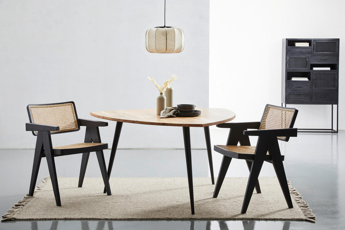 JEDÁLENSKÝ STÔL, akácia, čierna, farba akácie, 137/137/76 cm - čierna/farba akácie, Modern, kov/drevo (137/137/76cm) - Livetastic