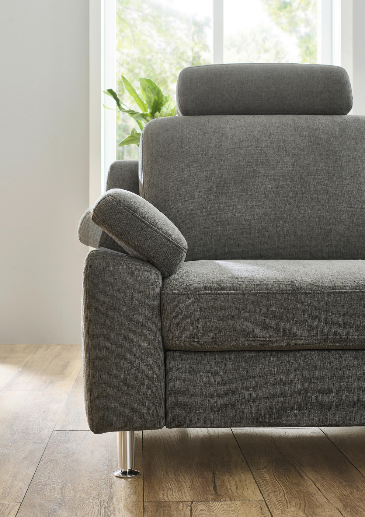 ECKSOFA in Webstoff Dunkelgrau  - Dunkelgrau/Alufarben, Konventionell, Textil/Metall (241/200cm) - Beldomo System