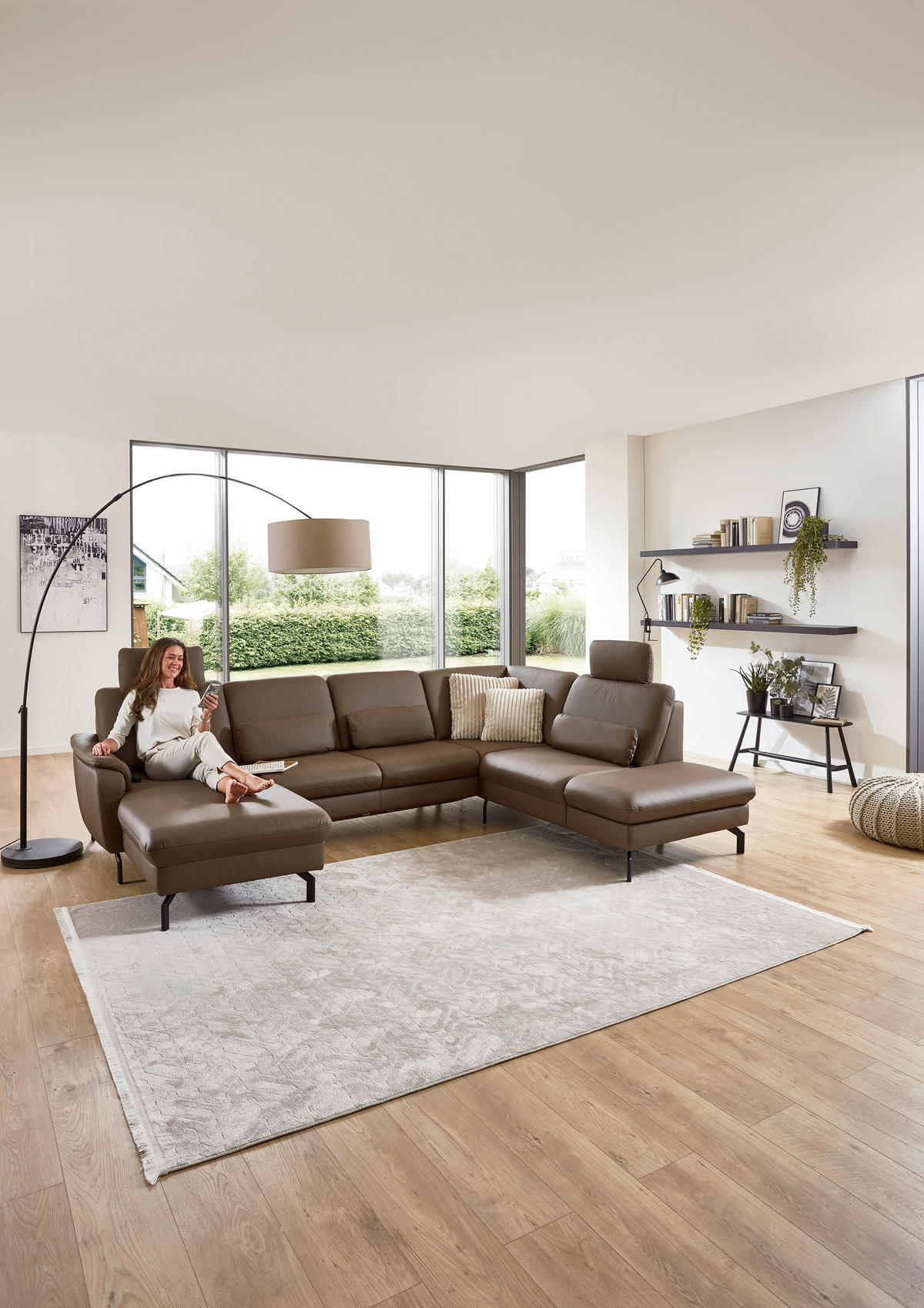 SAROKGARNITÚRA bőr barna  - barna/fekete, Konventionell, bőr/fém (168/306/224cm) - Beldomo Premium