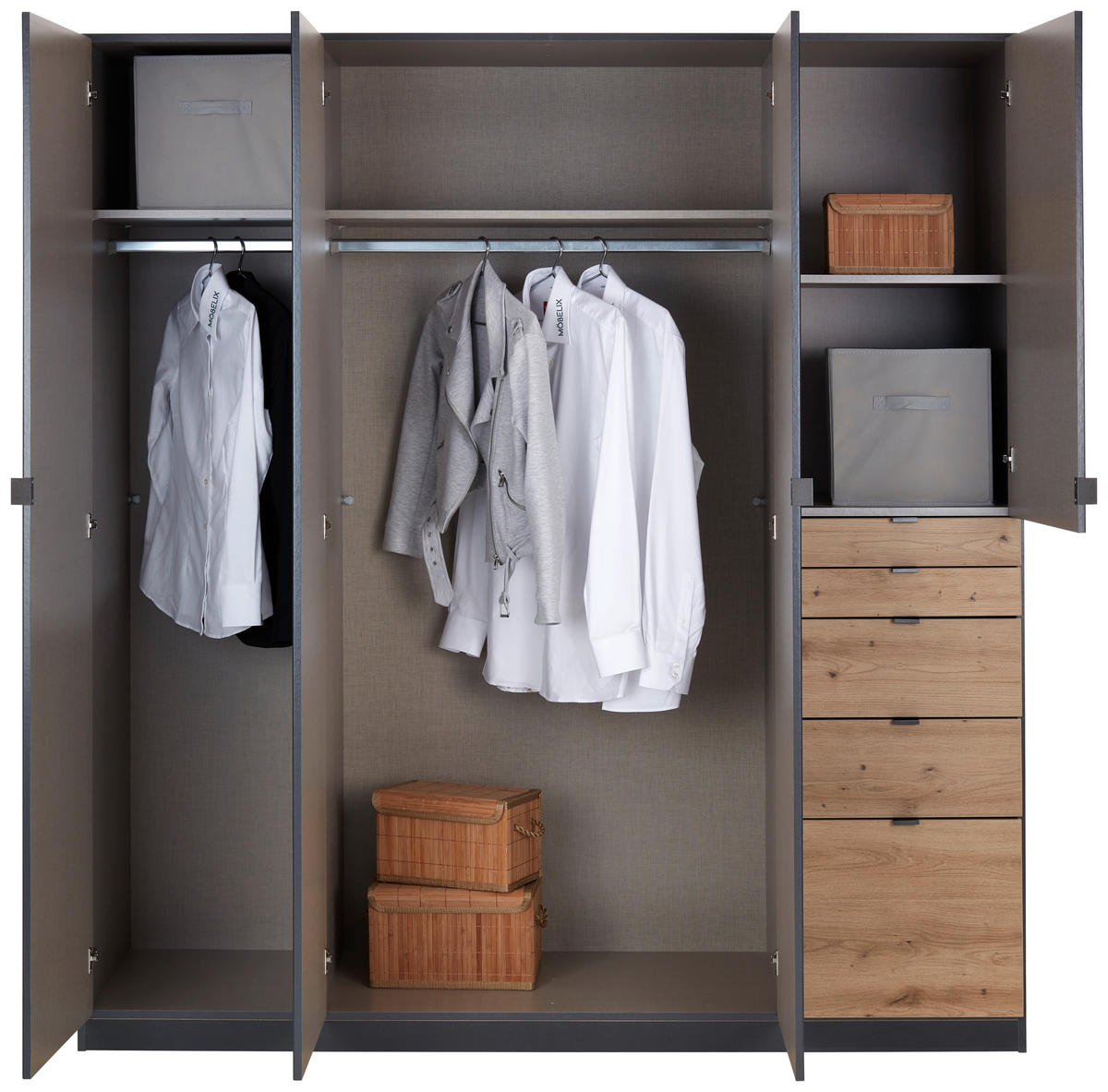 DREHTÜRENSCHRANK 181/197/54 cm 4-türig Dunkelgrau, Eiche Artisan  - Dunkelgrau/Eichefarben, MODERN, Holzwerkstoff (181/197/54cm) - Rauch Möbel