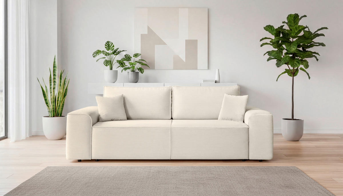 SCHLAFSOFA  in Cord Creme  - Creme/Schwarz, Design, Kunststoff/Textil (261/95/108cm) - Xora