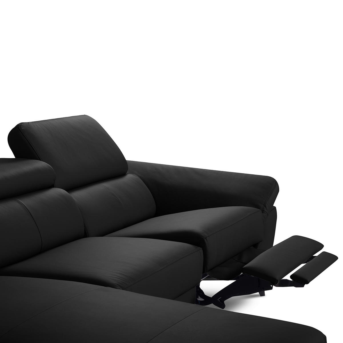 ECKSOFA Schwarz Echtleder Lederlook Rücken echt, Armteilverstellung, Relaxfunktion, Kopfteilverstellung  - Schwarz, Design, Leder/Textil (179/252cm) - Livetastic