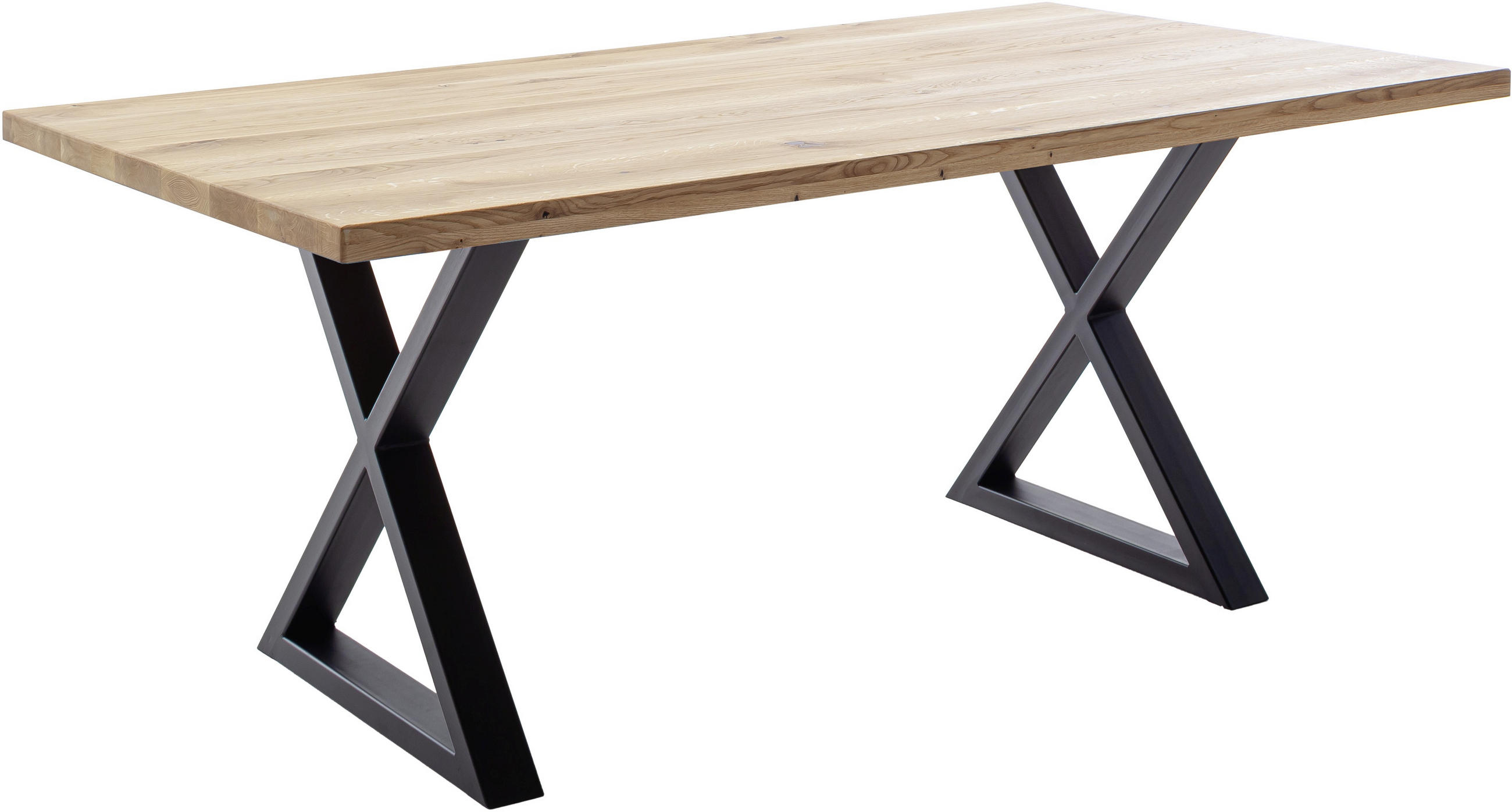 ESSTISCH Wildeiche massiv rechteckig Wildeiche  - Wildeiche/Schwarz, KONVENTIONELL, Holz/Metall (180/100/76cm) - Valdera