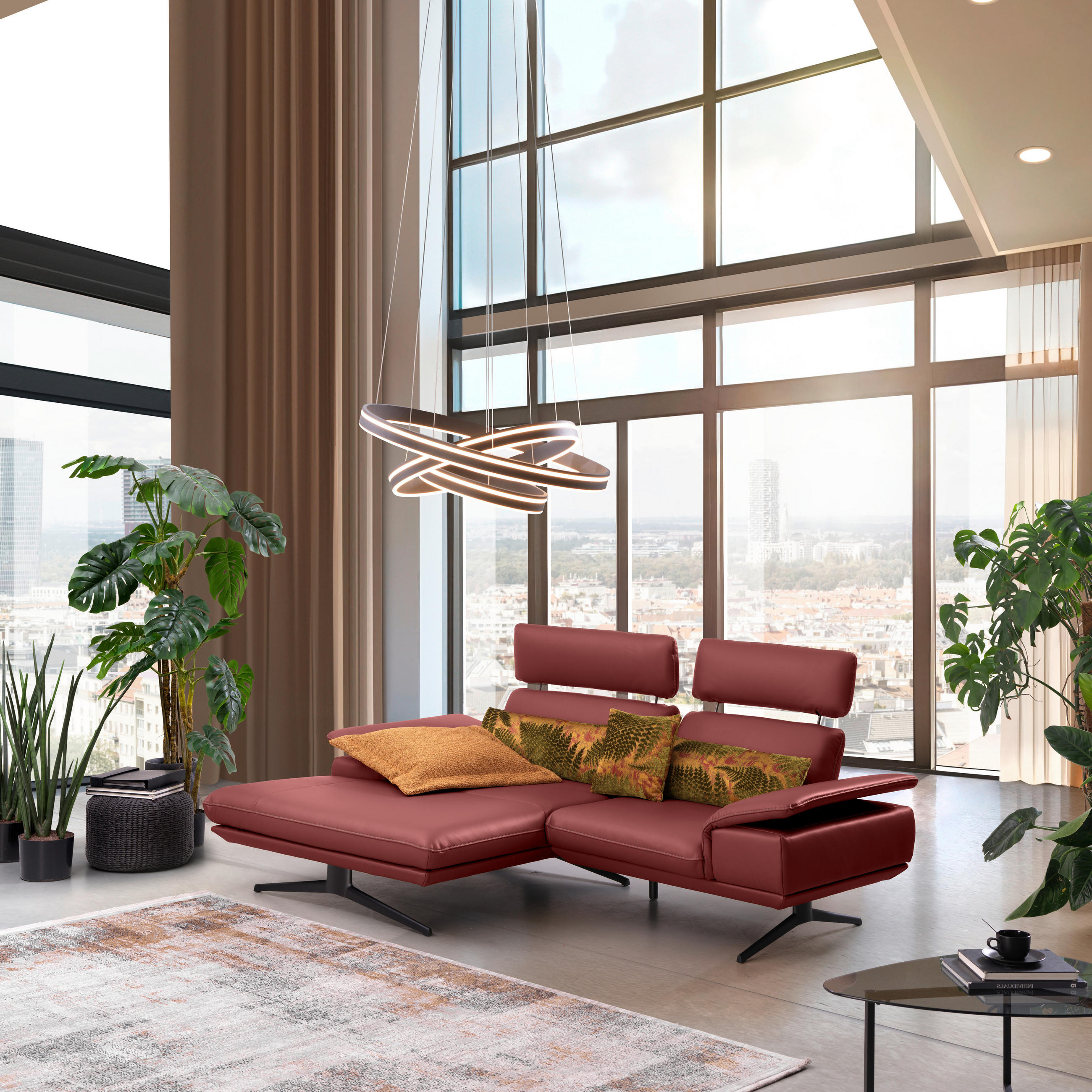 ECKSOFA in Echtleder Weinrot  - Beige/Weinrot, Design, Leder/Metall (150/242cm) - Koinor