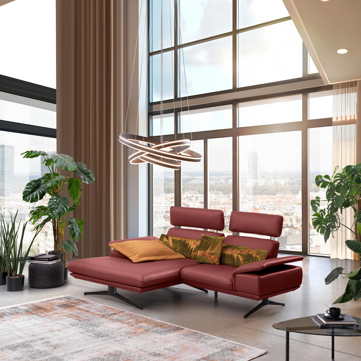 ECKSOFA in Echtleder Weinrot  - Beige/Weinrot, Design, Leder/Metall (150/242cm) - Koinor