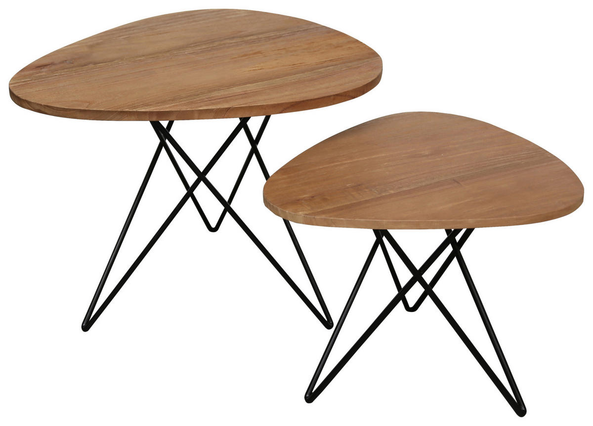 BEISTELLTISCHSET Mindiholz massiv Schwarz, Teakfarben  - Schwarz/Teakfarben, LIFESTYLE, Holz/Metall (40-50/45-55/36-45cm) - Landscape