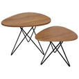 BEISTELLTISCHSET Mindiholz massiv Schwarz, Teakfarben  - Schwarz/Teakfarben, LIFESTYLE, Holz/Metall (40-50/45-55/36-45cm) - Landscape