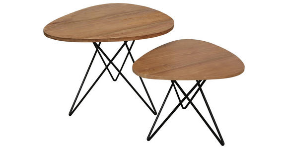 BEISTELLTISCHSET Mindiholz massiv Schwarz, Teakfarben  - Schwarz/Teakfarben, LIFESTYLE, Holz/Metall (40-50/45-55/36-45cm) - Landscape
