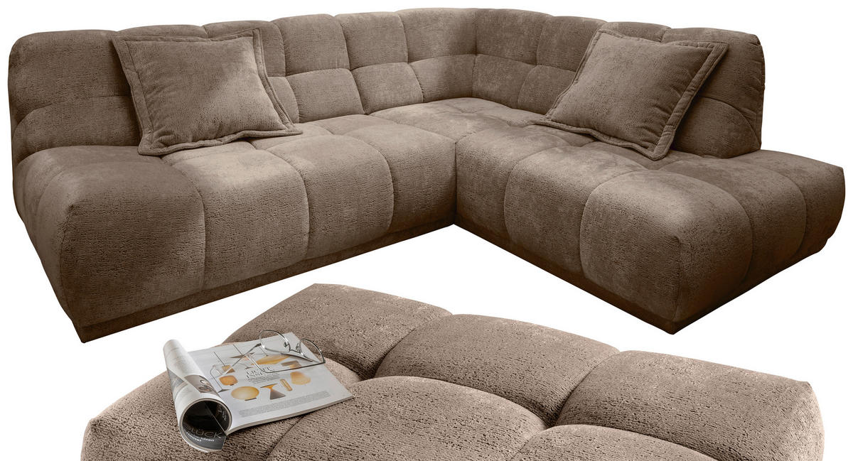 ECKSOFA Chenille Braun  - Schwarz/Braun, Modern, Kunststoff/Textil (254/203cm) - Livetastic