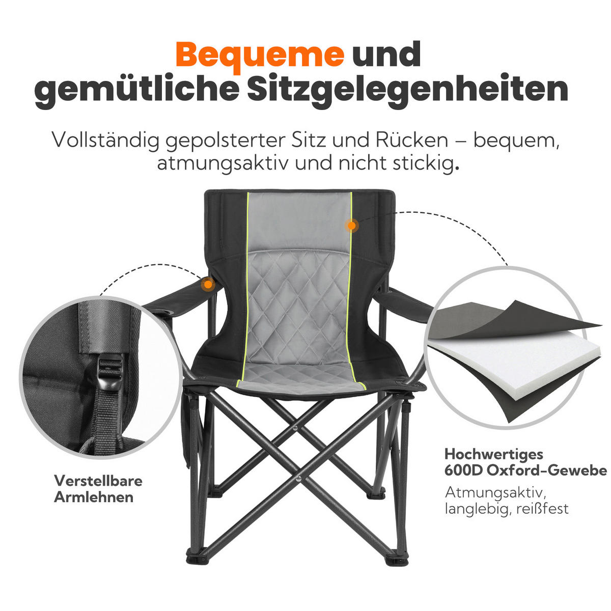 CAMPINGSESSEL - Anthrazit/Graphitfarben, Basics, Textil/Metall (94/54/100cm) - Modante
