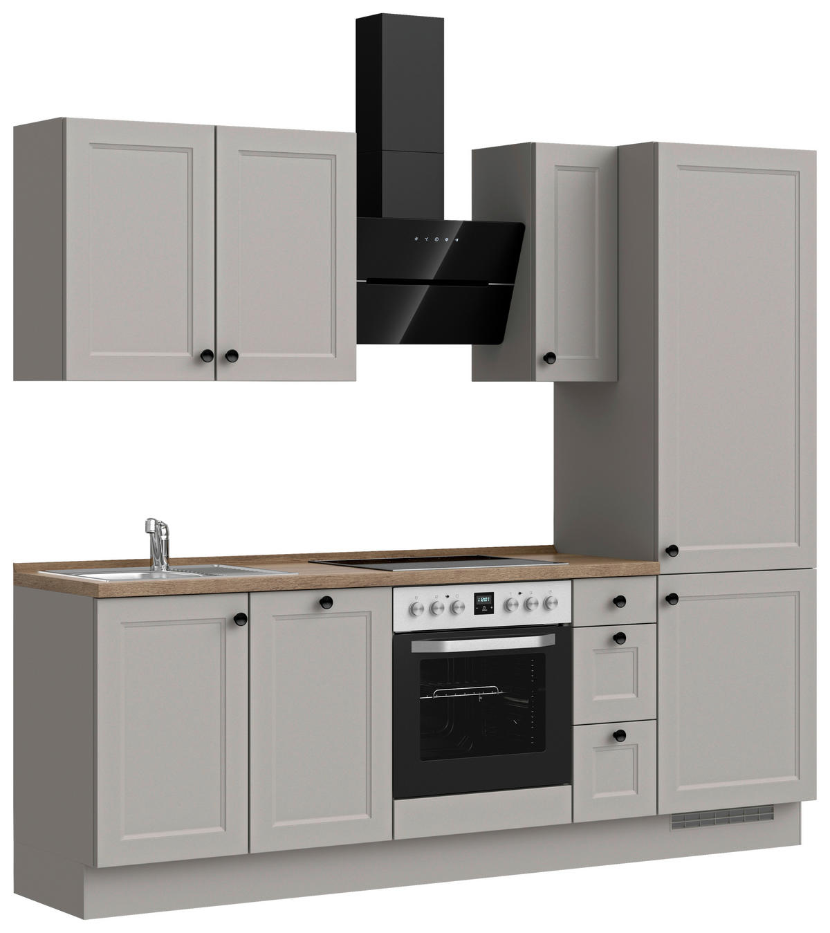 KÜCHENBLOCK 240 cm   in Grau, Eiche dunkel  - Eiche dunkel/Schwarz, MODERN, Holzwerkstoff/Metall (240cm) - Nobilia