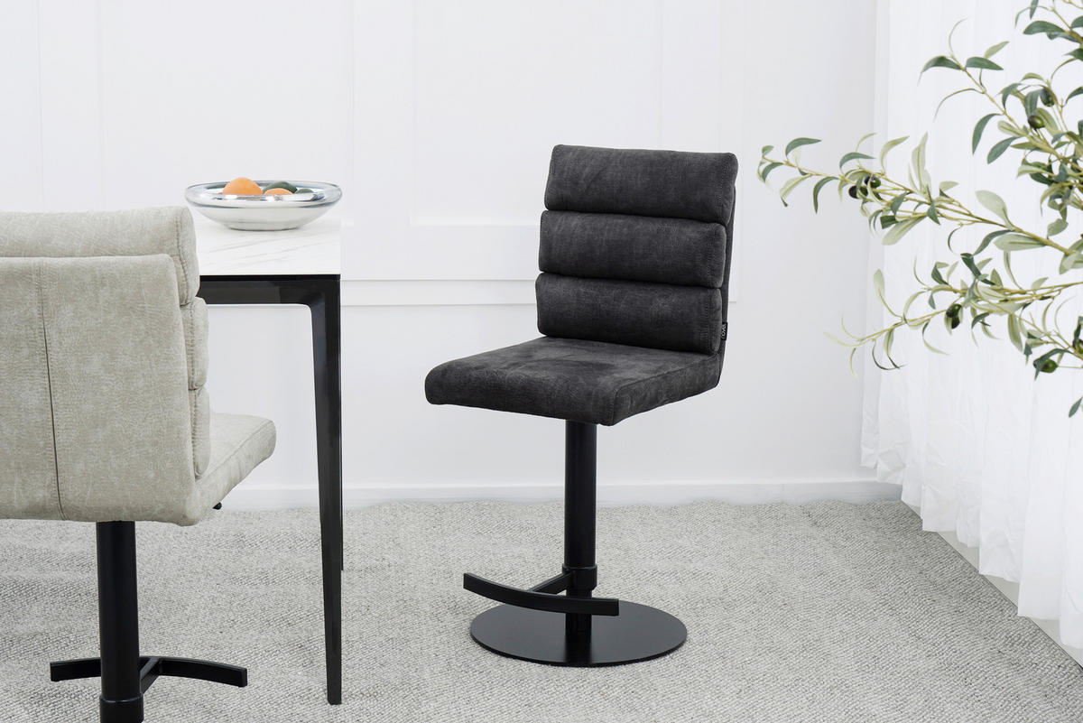 BARHOCKER Webstoff Anthrazit Eisen Stoffauswahl, Sitzfläche 360° drehbar  - Anthrazit/Schwarz, Design, Textil/Metall (42/90-117/58,5cm) - Novel