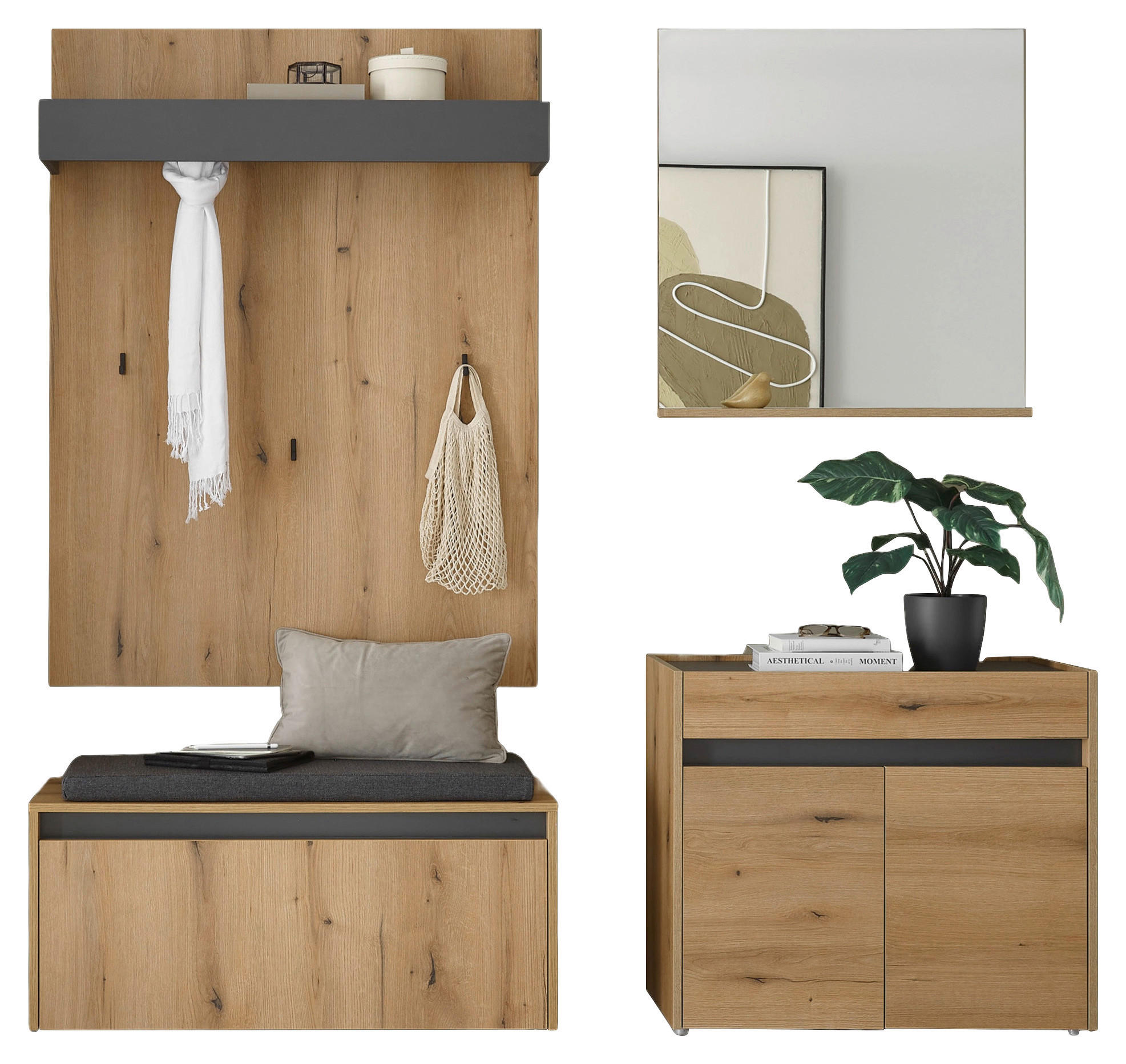 GARDEROBE 5-teilig  in 190/200/40 cm  - Eichefarben/Anthrazit, Design, Glas/Holzwerkstoff (190/200/40cm) - Modante