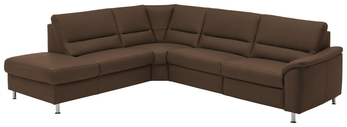 ECKSOFA in Echtleder Graubraun  - Graubraun/Alufarben, Basics, Leder/Metall (249/290cm) - Beldomo Premium