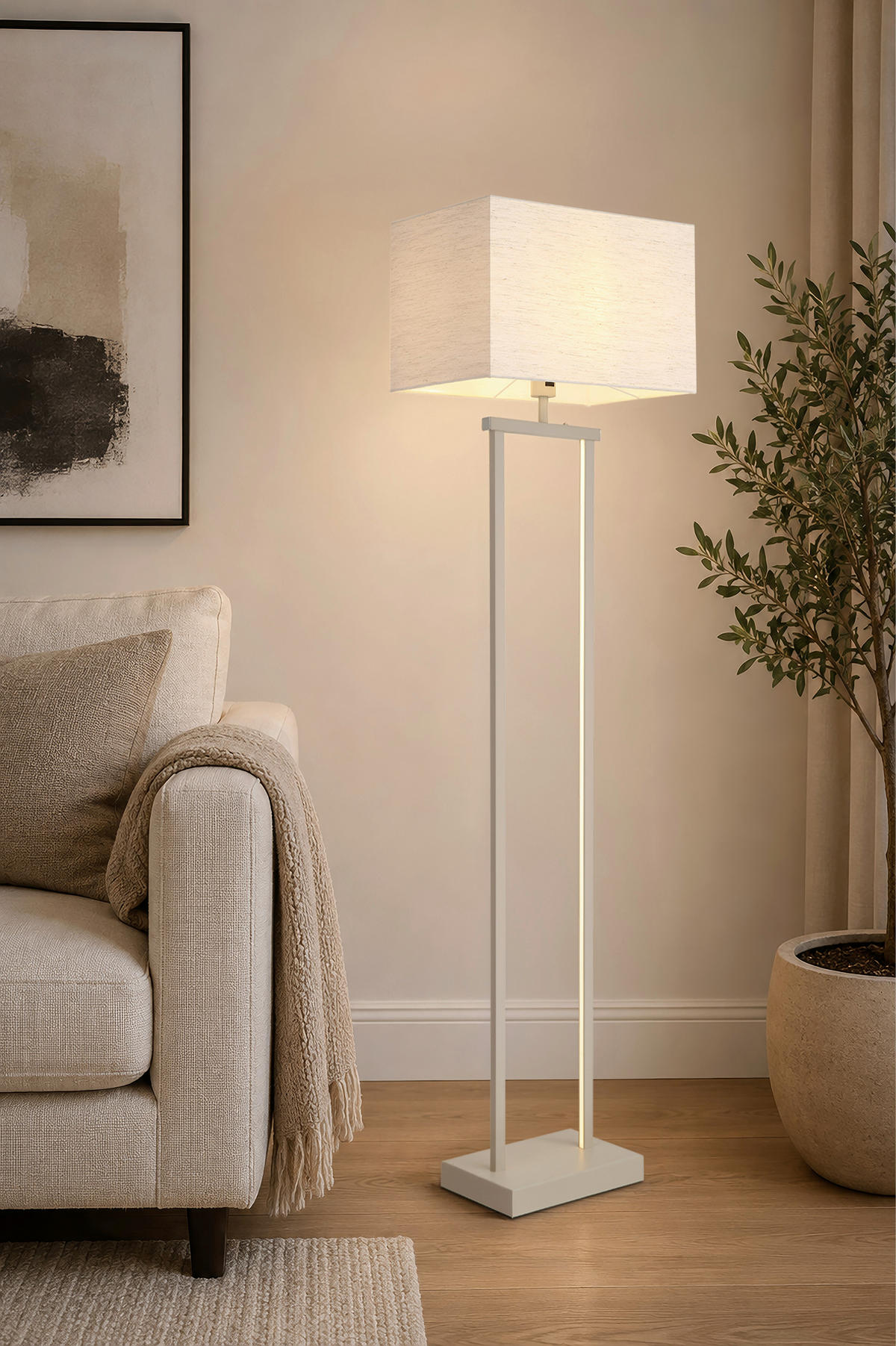 STOJEČA LED-SVETILKA  Sydney   3000 K   - naravne barve/peščene barve, Design, kovina/tekstil (40/27/153cm) - Globo