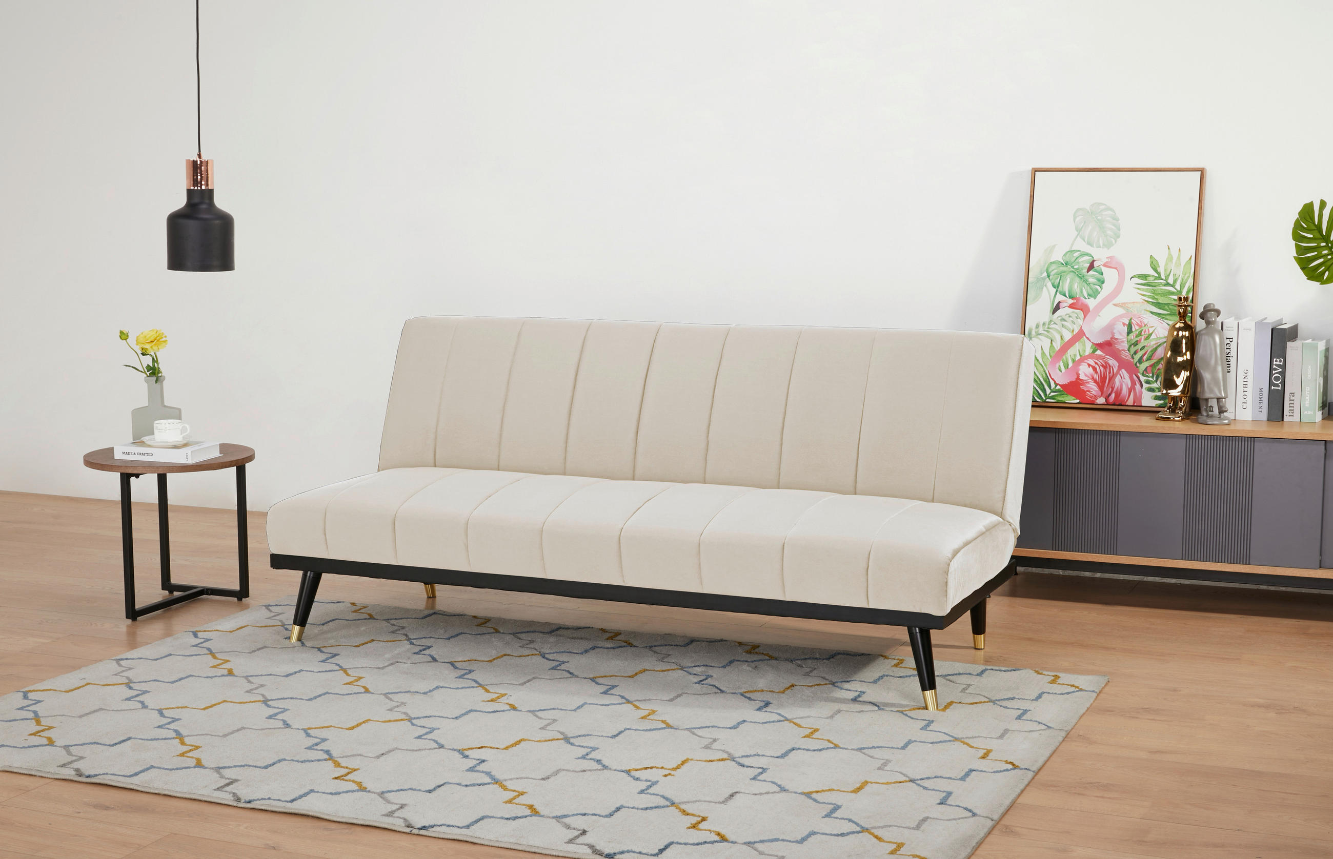 SCHLAFSOFA in Velours Creme  - Creme/Schwarz, MODERN, Holz/Textil (181/82/83cm) - MID.YOU