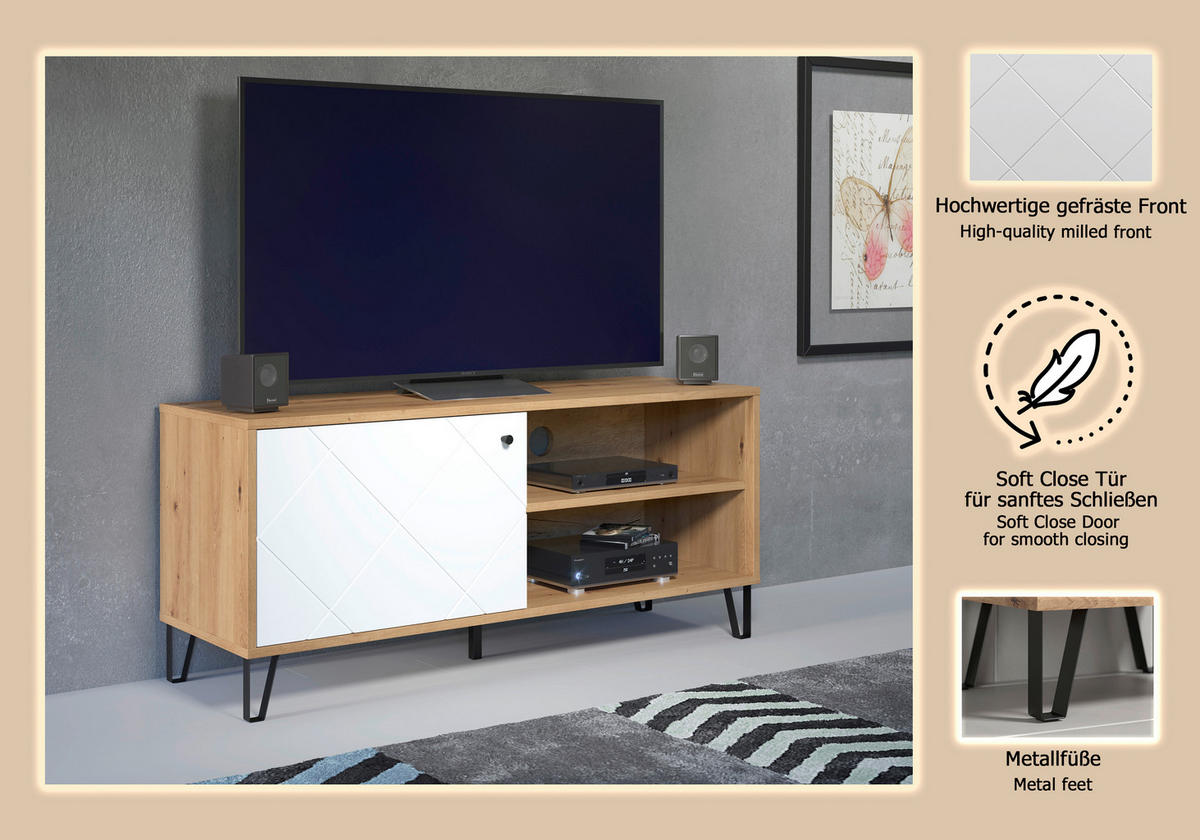 LOWBOARD TOUCH  123/56/40 cm  - Schwarz/Weiß, Design, Holzwerkstoff/Kunststoff (123/56/40cm) - MID.YOU