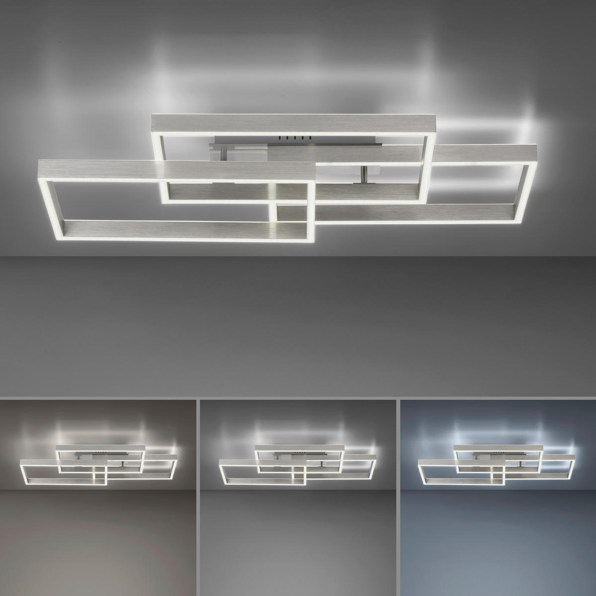 LED MENNYEZETI LÁMPA - nemesacélszínű, Design, műanyag/fém (82/50/14cm)