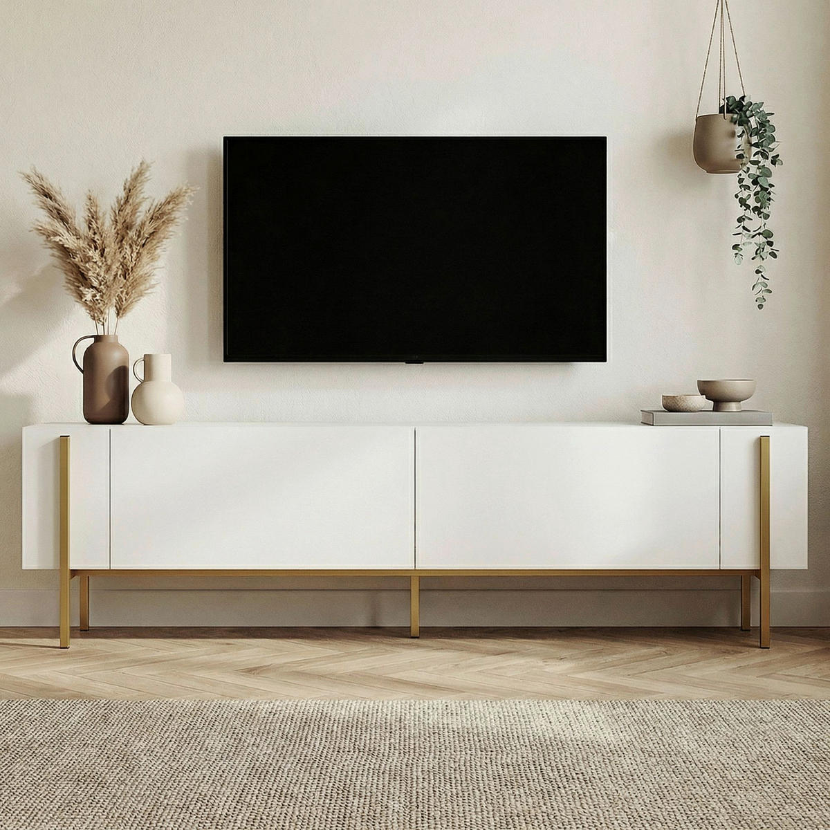 TV-ELEMENT Holzwerkstoff Weiß, Goldfarben  - Goldfarben/Weiß, MODERN, Holzwerkstoff (180/45/30cm) - MID.YOU