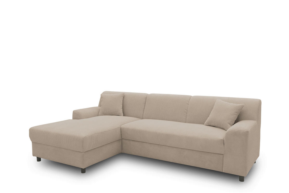 ECKSCHLAFSOFA  CAPRI 2 Taupe Cord  - Taupe/Schwarz, Basics, Kunststoff/Textil (146/241cm) - MID.YOU