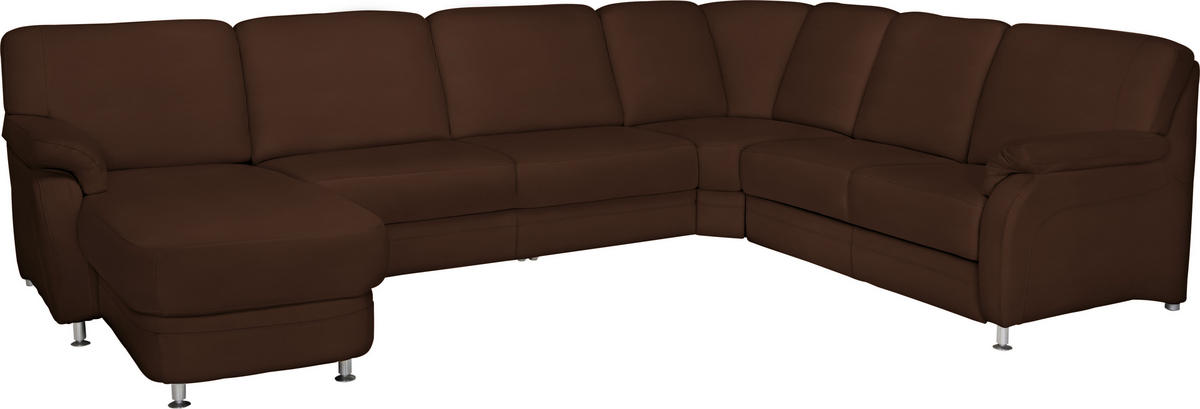 WOHNLANDSCHAFT in Echtleder Kastanienfarben  - Kastanienfarben/Alufarben, Konventionell, Leder/Metall (165/329/239cm) - Beldomo Premium