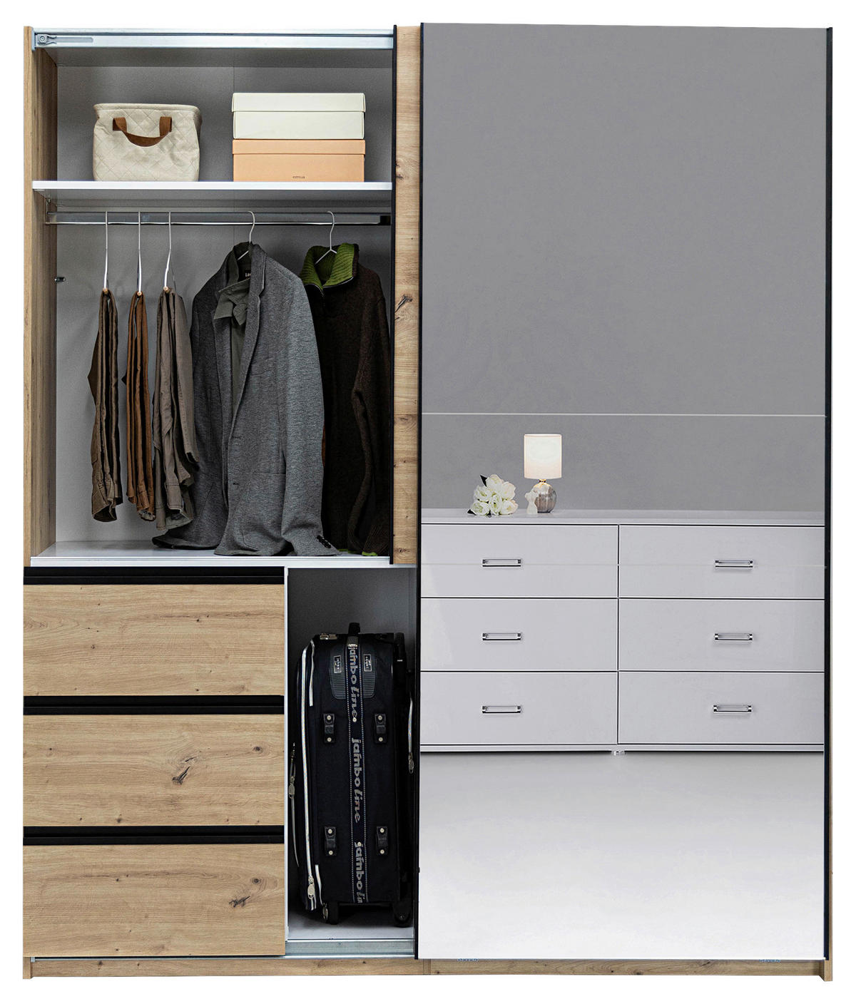 SCHIEBETÜRENSCHRANK 2-türig Eiche Artisan  - Schwarz/Eiche Artisan, MODERN, Holzwerkstoff/Metall (215/205/61,5cm) - Boxxx