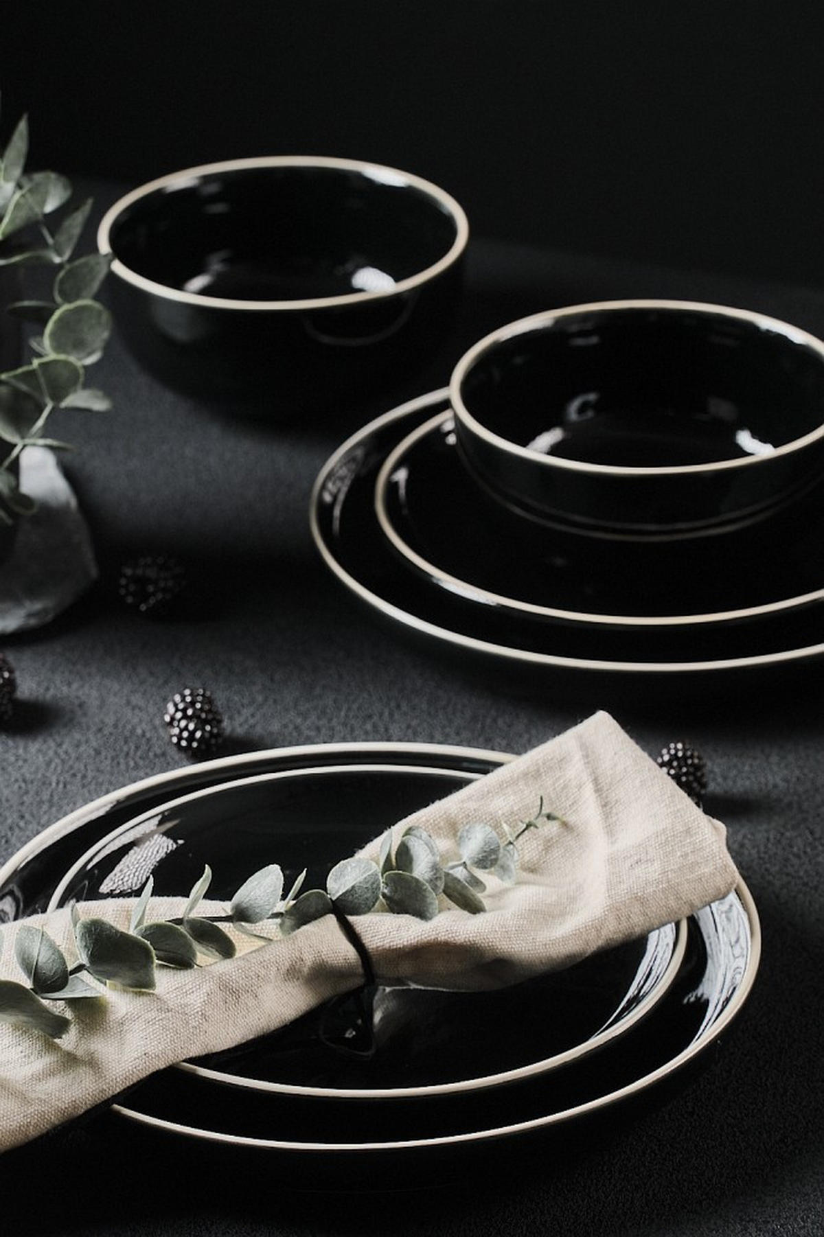 KOMBISERVICE Schwarz Bastia noro 16-teilig 4 Personen  - Schwarz, Trend, Keramik - Novel