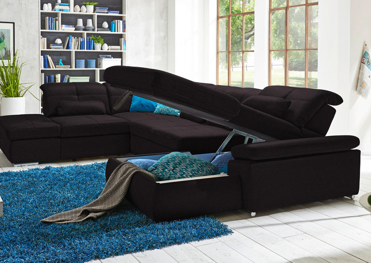 WOHNLANDSCHAFT  in Mikrofaser Anthrazit  - Chromfarben/Anthrazit, Design, Holzwerkstoff/Textil (260/371/195cm) - Beldomo Style