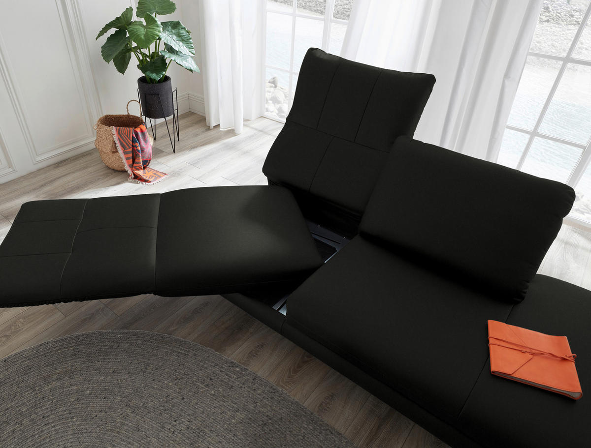 RÉCAMIERE in Echtleder Schwarz  - Chromfarben/Schwarz, Design, Leder/Metall (209/85-109/95-16cm) - Dieter Knoll