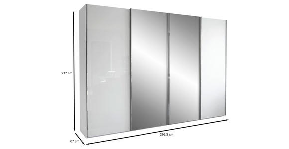 SCHWEBETÜRENSCHRANK 300/217/67 cm 4-türig  - Chromfarben/Weiß, KONVENTIONELL, Glas/Holzwerkstoff (300/217/67cm) - Dieter Knoll