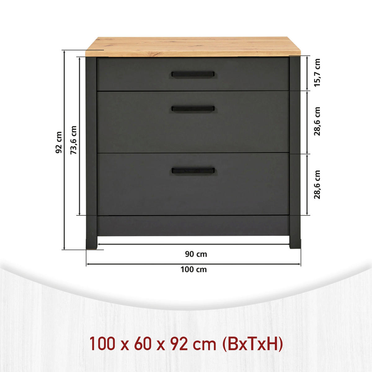 KÜCHENLEERBLOCK   in Anthrazit, Eiche Artisan  - Anthrazit/Schwarz, MODERN, Glas/Holzwerkstoff (370/167/60cm) - home24
