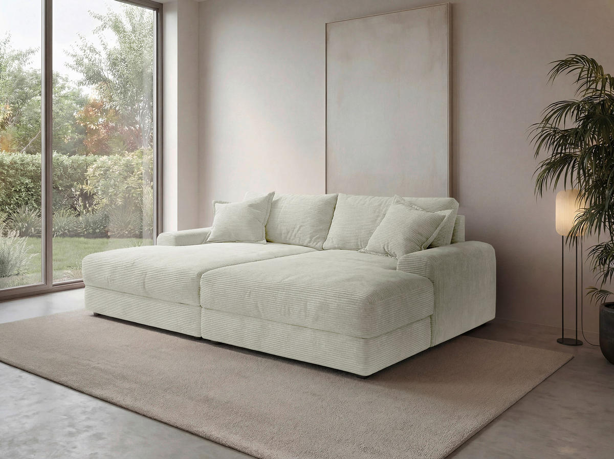 BIGSOFA Cord Perlmutt  - Perlmutt/Schwarz, MODERN, Kunststoff/Textil (234/93/190cm) - Carryhome