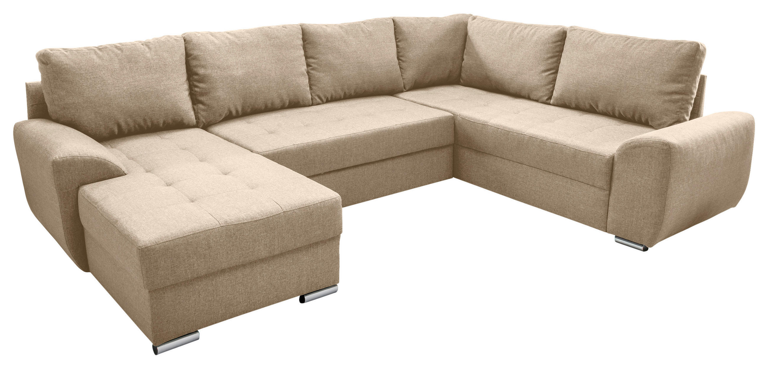 WOHNLANDSCHAFT Beige Mikrofaser  - Chromfarben/Beige, KONVENTIONELL, Textil/Metall (156/292/218cm) - Livetastic